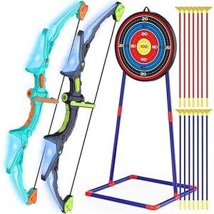 2 Pack Kids Bow And Arrow Set With Led Flash Lights, 14 Suction Cup Arrows And